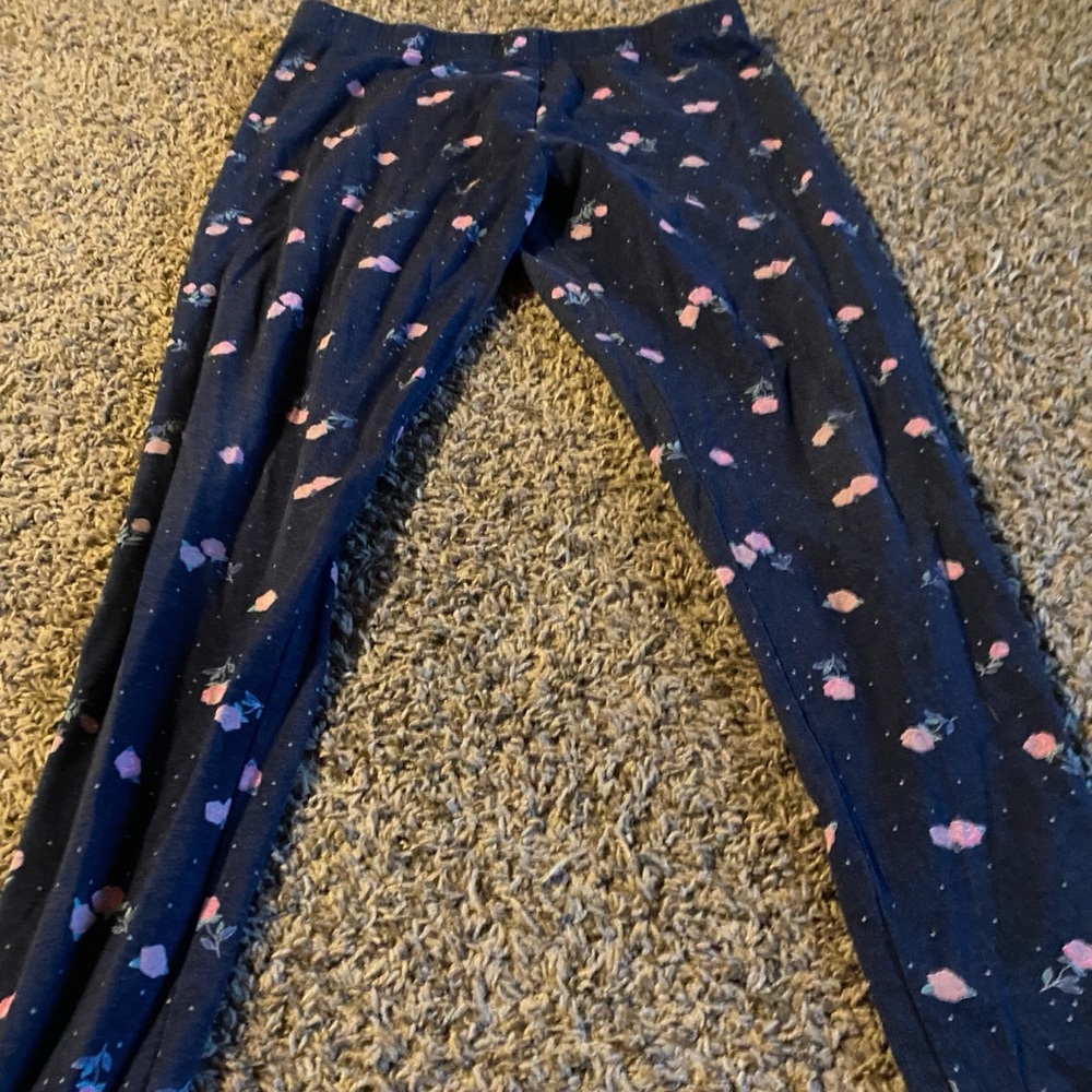 Navy leggings with pink flowers